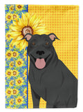 Summer Sunflowers Black Pit Bull Terrier House Flag 28x40 Porch Sleeve Pole Decorative Outside Yard Banner Artwork Wall Hanging, Polyester