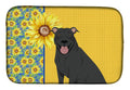 Summer Sunflowers Black Pit Bull Terrier Dish Drying Mat Absorbent Dish Drying Mat Pad for Kitchen Counter Dish Drainer Mat for Countertop, 14 x 21", Multicolor