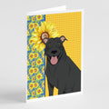 Summer Sunflowers Black Pit Bull Terrier Greeting Cards Pack of 8 Blank Cards with Envelopes Whimsical A7 Size 5x7