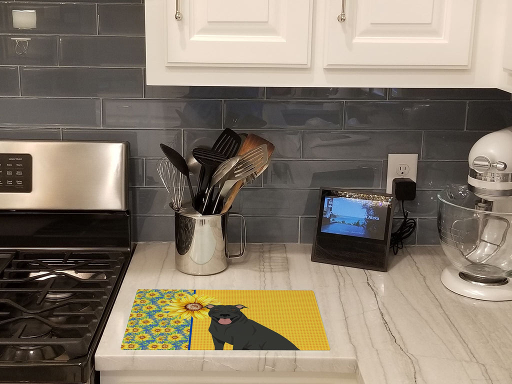 Summer Sunflowers Black Pit Bull Terrier Cutting Board Tempered Glass Kitchen Cutting Surface, Heat Resistant Chopping, Non-Slip Feet, Food Prep & Serving