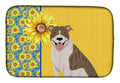 Summer Sunflowers Fawn Brindle Pit Bull Terrier Dish Drying Mat Absorbent Dish Drying Mat Pad for Kitchen Counter Dish Drainer Mat for Countertop, 14 x 21", Multicolor
