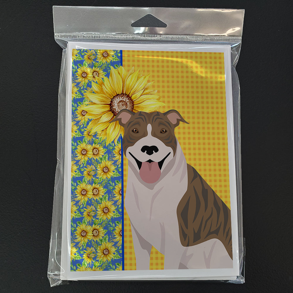 Summer Sunflowers Fawn Brindle Pit Bull Terrier Greeting Cards Pack of 8 Blank Cards with Envelopes Whimsical A7 Size 5x7