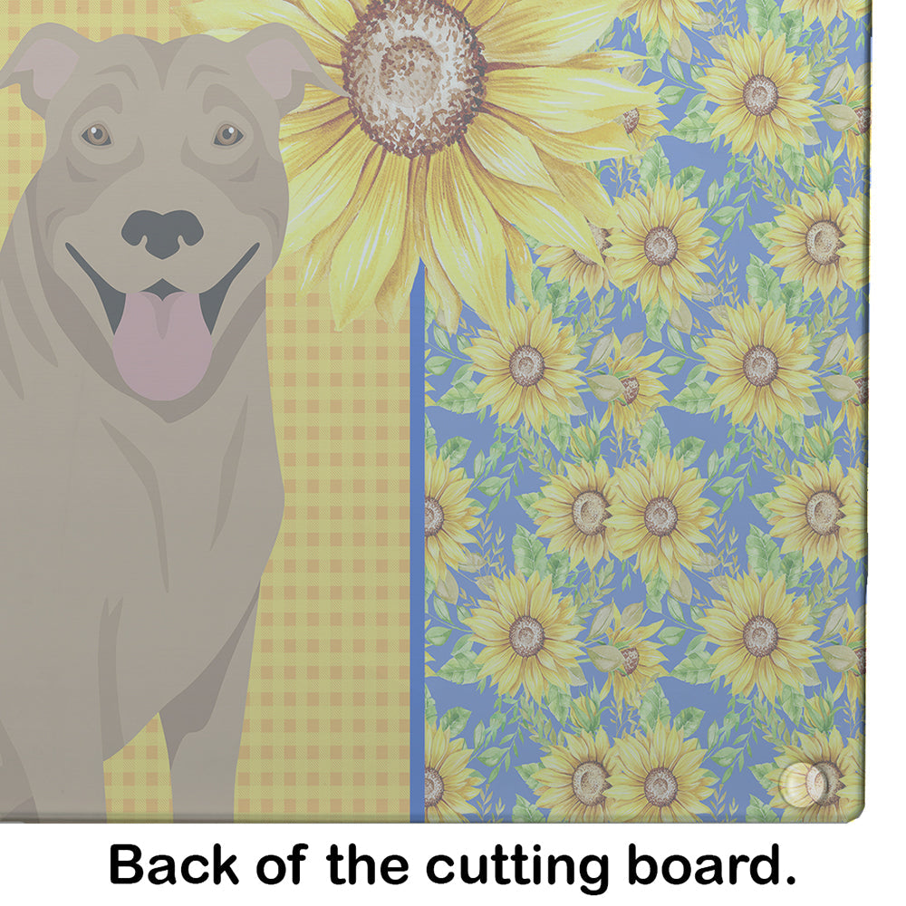 Summer Sunflowers Fawn Pit Bull Terrier Cutting Board Tempered Glass Kitchen Cutting Surface, Heat Resistant Chopping, Non-Slip Feet, Food Prep & Serving