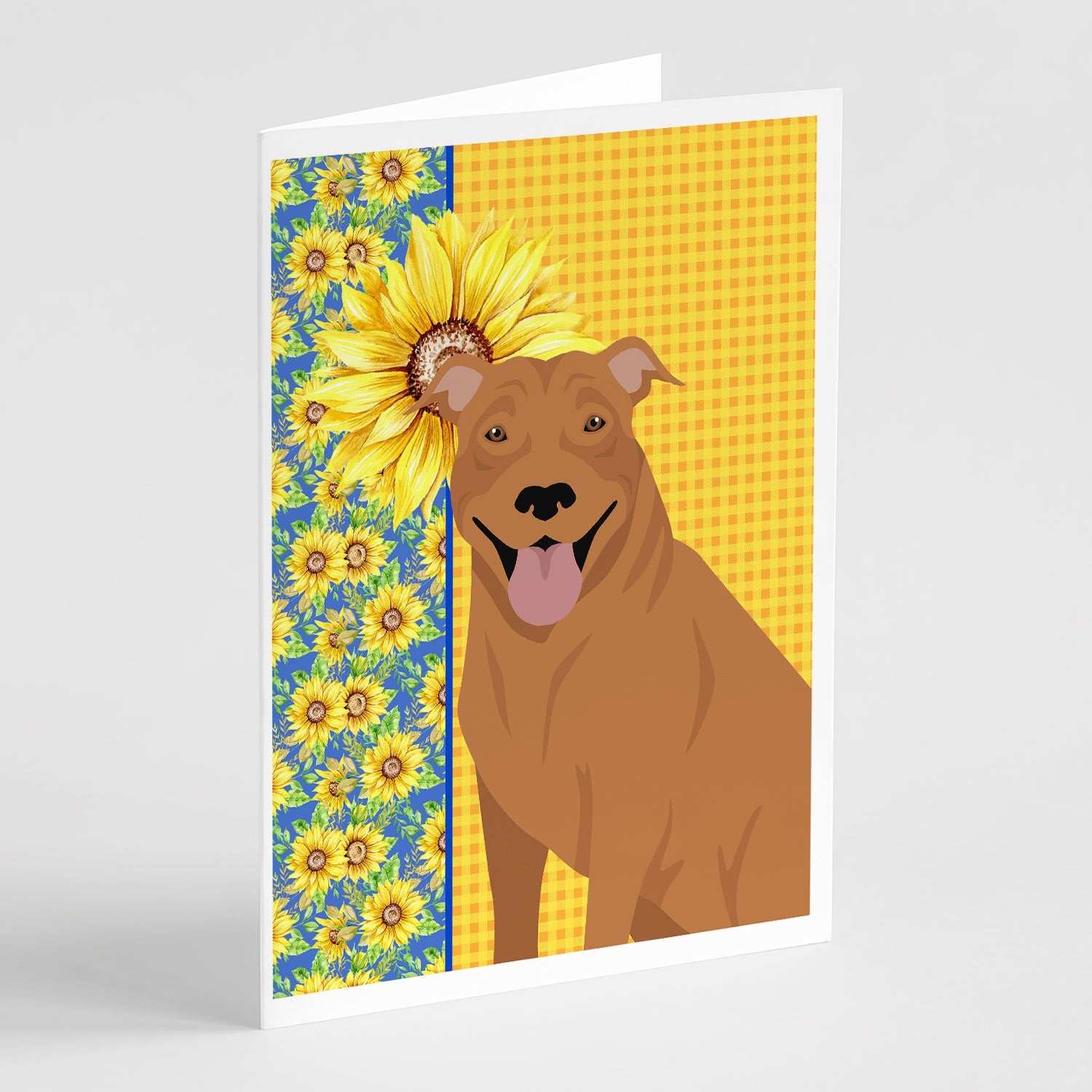Summer Sunflowers Red Pit Bull Terrier Greeting Cards Pack of 8 Blank Cards with Envelopes Whimsical A7 Size 5x7