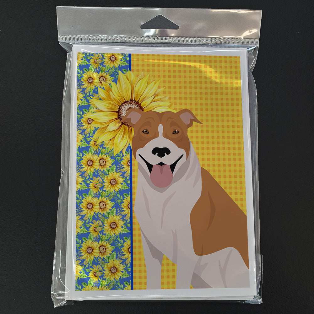 Summer Sunflowers Red and White Pit Bull Terrier Greeting Cards Pack of 8 Blank Cards with Envelopes Whimsical A7 Size 5x7
