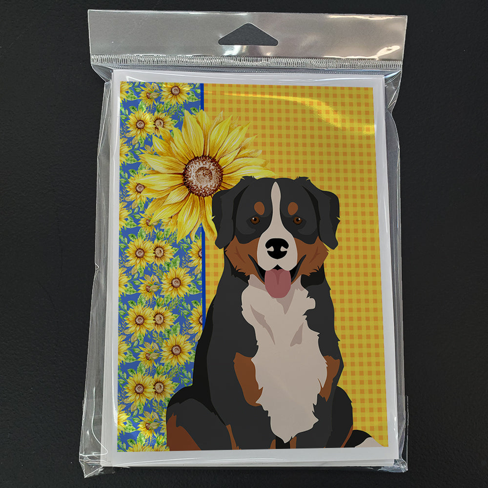 Summer Sunflowers Bernese Mountain Dog Greeting Cards Pack of 8 Blank Cards with Envelopes Whimsical A7 Size 5x7