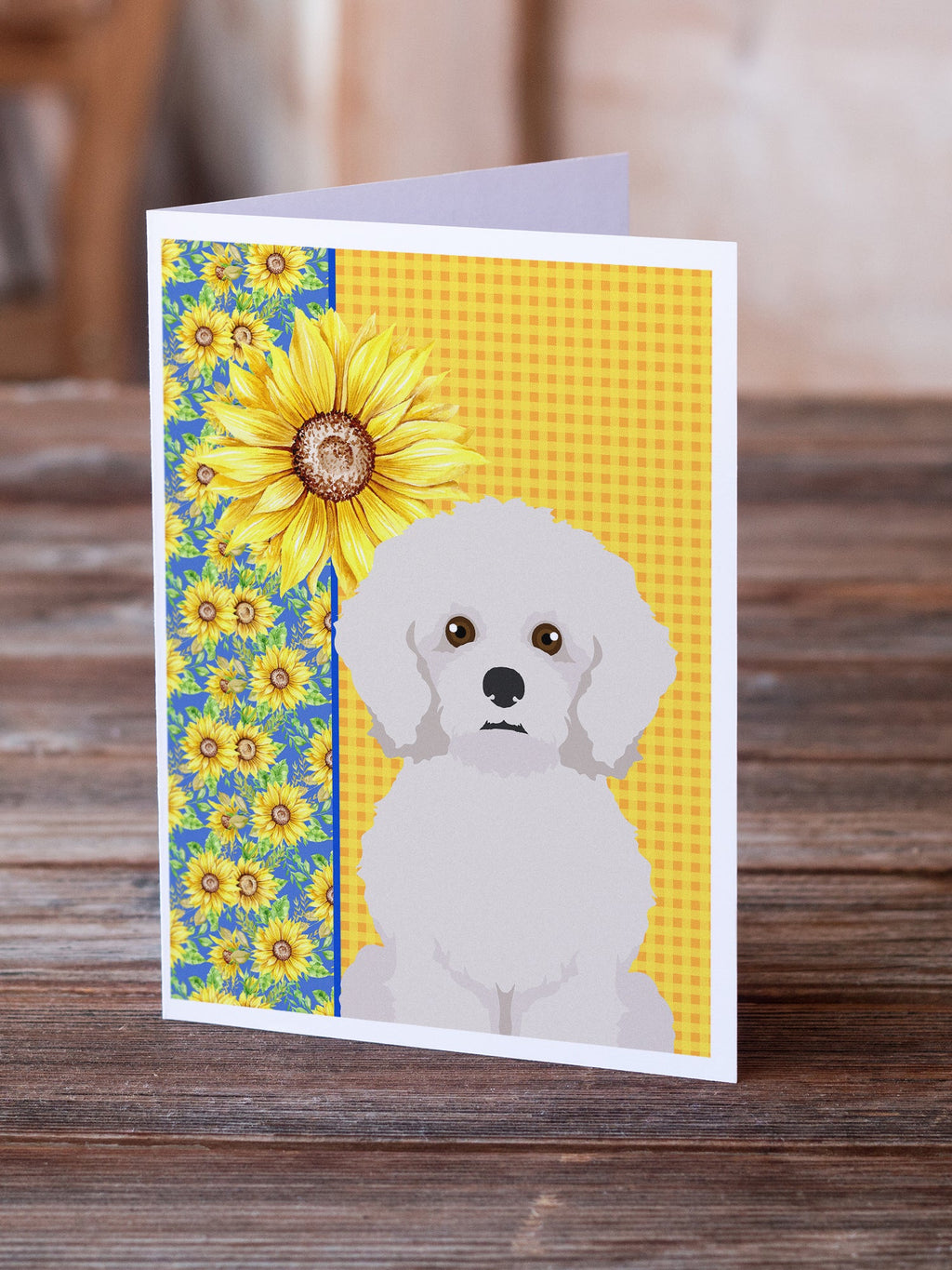 Summer Sunflowers Bichon Frise Greeting Cards Pack of 8 Blank Cards with Envelopes Whimsical A7 Size 5x7