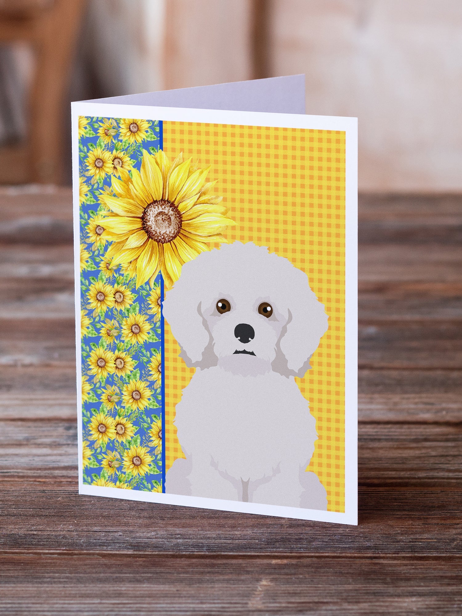 Summer Sunflowers Bichon Frise Greeting Cards Pack of 8 Blank Cards with Envelopes Whimsical A7 Size 5x7