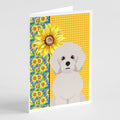 Summer Sunflowers Bichon Frise Greeting Cards Pack of 8 Blank Cards with Envelopes Whimsical A7 Size 5x7