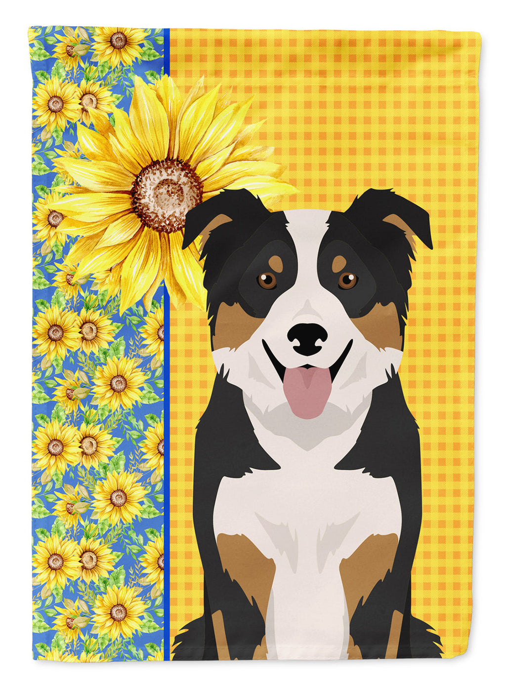 Summer Sunflowers Tricolor Border Collie House Flag 28x40 Porch Sleeve Pole Decorative Outside Yard Banner Artwork Wall Hanging, Polyester