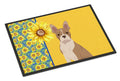 Summer Sunflowers Fawn Boston Terrier Doormat Indoor Outdoor 24H X 36W Front Door Mat Rugs for Entryway, Non Slip Washable Low Pile,
