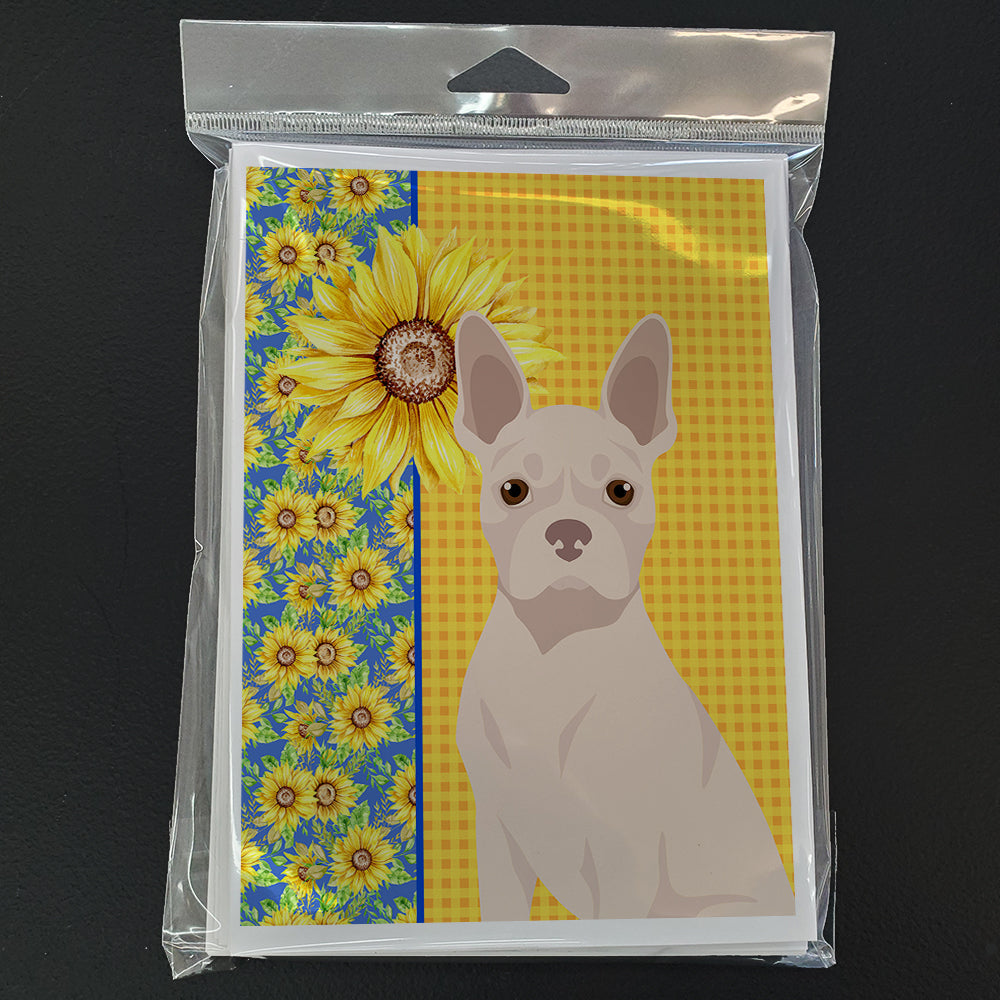 Summer Sunflowers White Boston Terrier Greeting Cards Pack of 8 Blank Cards with Envelopes Whimsical A7 Size 5x7