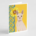 Summer Sunflowers White Boston Terrier Greeting Cards Pack of 8 Blank Cards with Envelopes Whimsical A7 Size 5x7