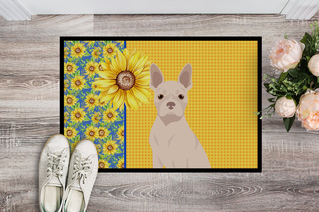 Summer Sunflowers White Boston Terrier Doormat Indoor Outdoor 24H X 36W Front Door Mat Rugs for Entryway, Non Slip Washable Low Pile,