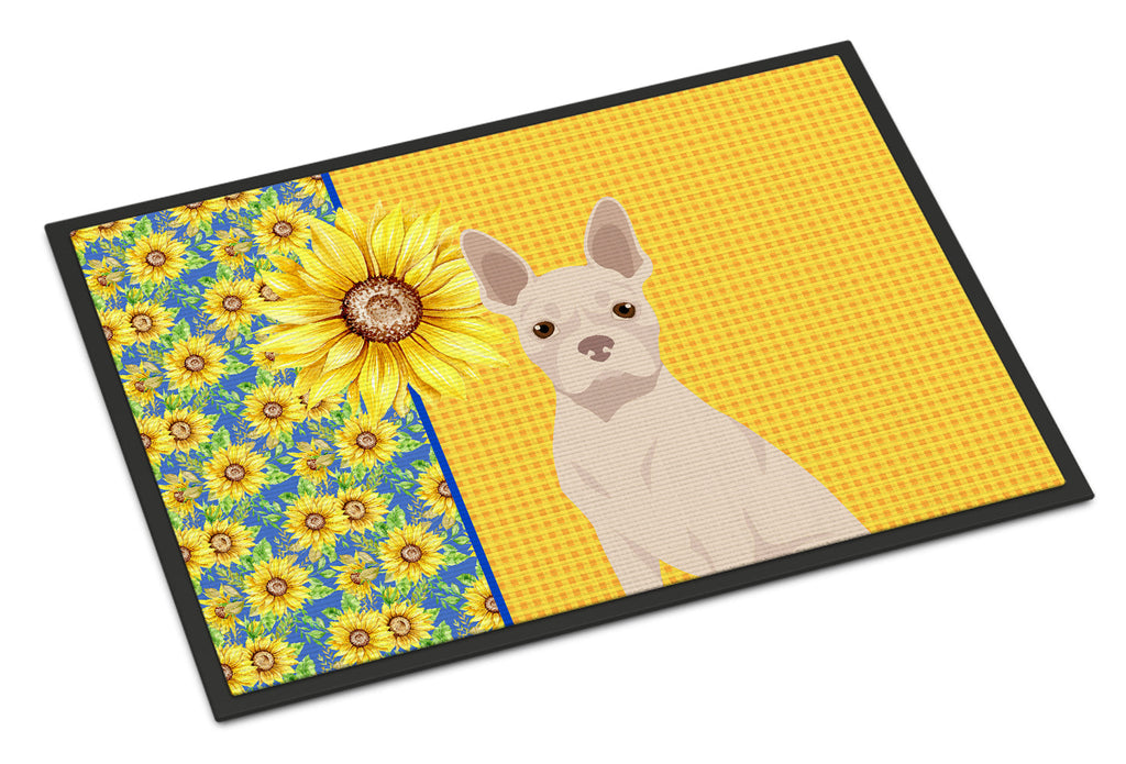 Summer Sunflowers White Boston Terrier Doormat Indoor Outdoor 18H X 27W Front Door Mat Rugs for Entryway, Non Slip Washable