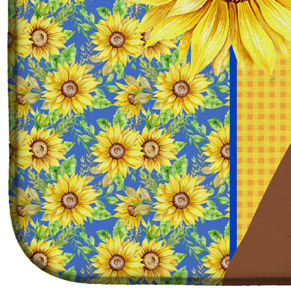 Summer Sunflowers Natural Eared Red Fawn Boxer Dish Drying Mat Absorbent Dish Drying Mat Pad for Kitchen Counter Dish Drainer Mat for Countertop, 14 x 21", Multicolor