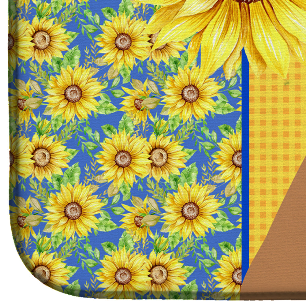 Summer Sunflowers Natural Eared Fawn Boxer Dish Drying Mat Absorbent Dish Drying Mat Pad for Kitchen Counter Dish Drainer Mat for Countertop, 14 x 21", Multicolor