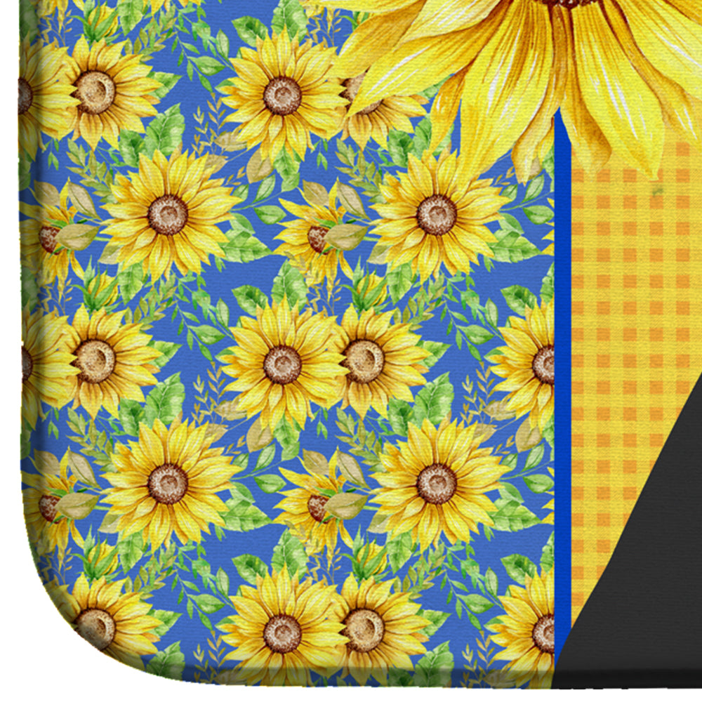 Summer Sunflowers Natural Eared Black Boxer Dish Drying Mat Absorbent Dish Drying Mat Pad for Kitchen Counter Dish Drainer Mat for Countertop, 14 x 21", Multicolor