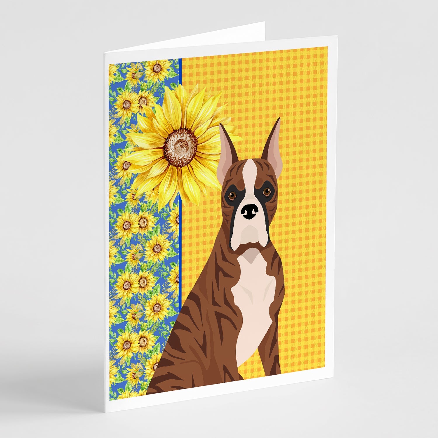 Summer Sunflowers Red Brindle Boxer Greeting Cards Pack of 8 Blank Cards with Envelopes Whimsical A7 Size 5x7