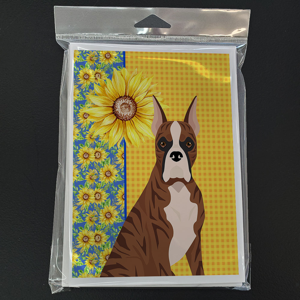Summer Sunflowers Red Brindle Boxer Greeting Cards Pack of 8 Blank Cards with Envelopes Whimsical A7 Size 5x7