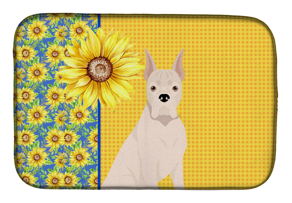 Summer Sunflowers White Boxer Dish Drying Mat Absorbent Dish Drying Mat Pad for Kitchen Counter Dish Drainer Mat for Countertop, 14 x 21", Multicolor