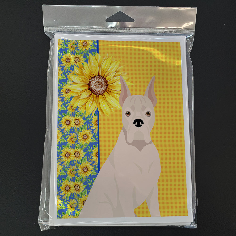 Summer Sunflowers White Boxer Greeting Cards Pack of 8 Blank Cards with Envelopes Whimsical A7 Size 5x7