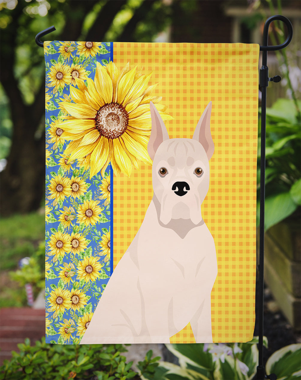 Summer Sunflowers White Boxer Garden Flag Mailbox Decorative Yard Banner Outside Patio Artwork for Flower Beds, Garden Size, Multicolor