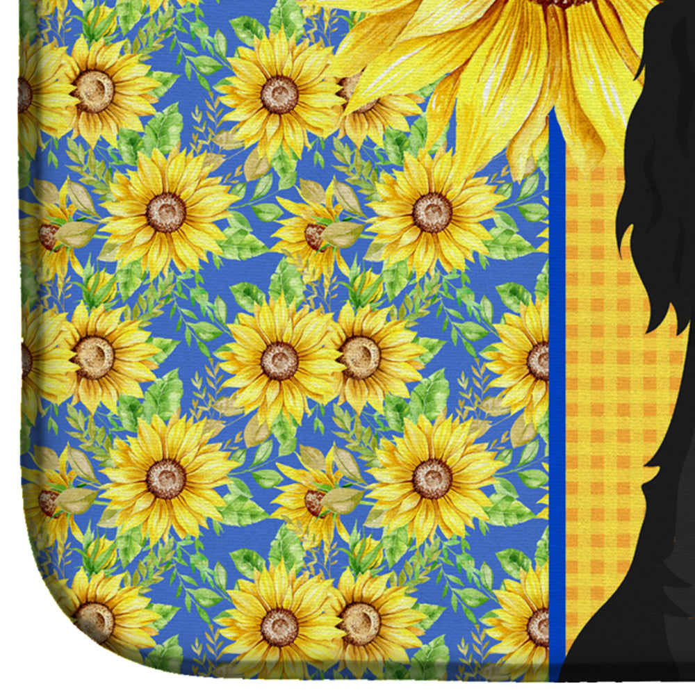 Summer Sunflowers Black and Tan Cavalier Spaniel Dish Drying Mat Absorbent Dish Drying Mat Pad for Kitchen Counter Dish Drainer Mat for Countertop, 14 x 21", Multicolor