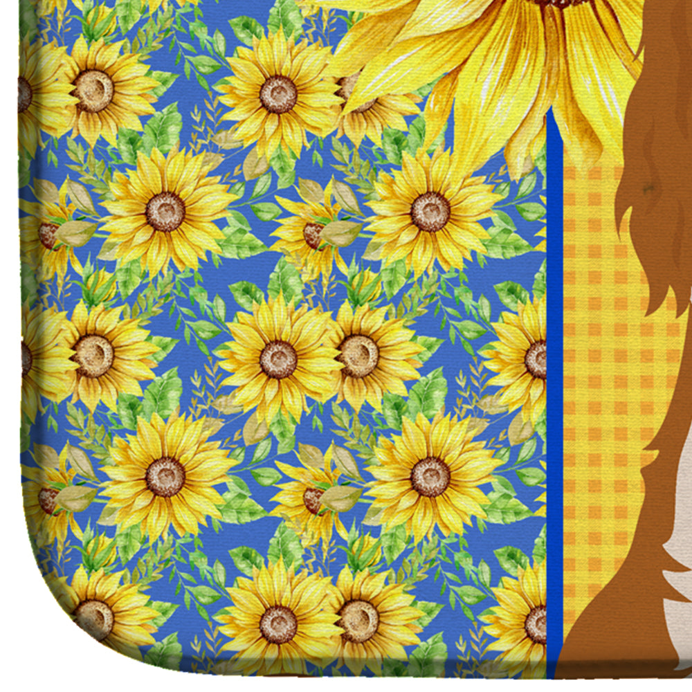 Summer Sunflowers Blenheim Cavalier Spaniel Dish Drying Mat Absorbent Dish Drying Mat Pad for Kitchen Counter Dish Drainer Mat for Countertop, 14 x 21", Multicolor