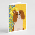 Summer Sunflowers Blenheim Cavalier Spaniel Greeting Cards Pack of 8 Blank Cards with Envelopes Whimsical A7 Size 5x7
