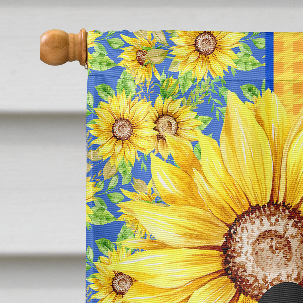Summer Sunflowers Tricolor Cavalier Spaniel House Flag 28x40 Porch Sleeve Pole Decorative Outside Yard Banner Artwork Wall Hanging, Polyester