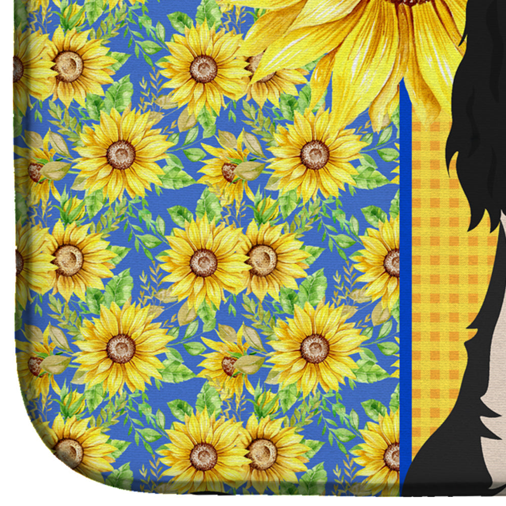 Summer Sunflowers Tricolor Cavalier Spaniel Dish Drying Mat Absorbent Dish Drying Mat Pad for Kitchen Counter Dish Drainer Mat for Countertop, 14 x 21", Multicolor