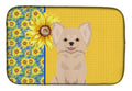 Summer Sunflowers Longhaired Cream Chihuahua Dish Drying Mat Absorbent Dish Drying Mat Pad for Kitchen Counter Dish Drainer Mat for Countertop, 14 x 21", Multicolor