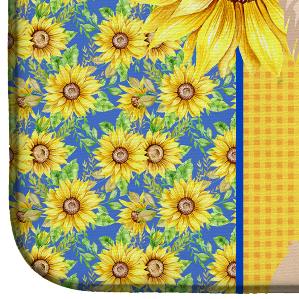Summer Sunflowers Longhaired Cream Chihuahua Dish Drying Mat Absorbent Dish Drying Mat Pad for Kitchen Counter Dish Drainer Mat for Countertop, 14 x 21", Multicolor