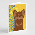 Summer Sunflowers Longhaired Chocolate and Tan Chihuahua Greeting Cards Pack of 8 Blank Cards with Envelopes Whimsical A7 Size 5x7
