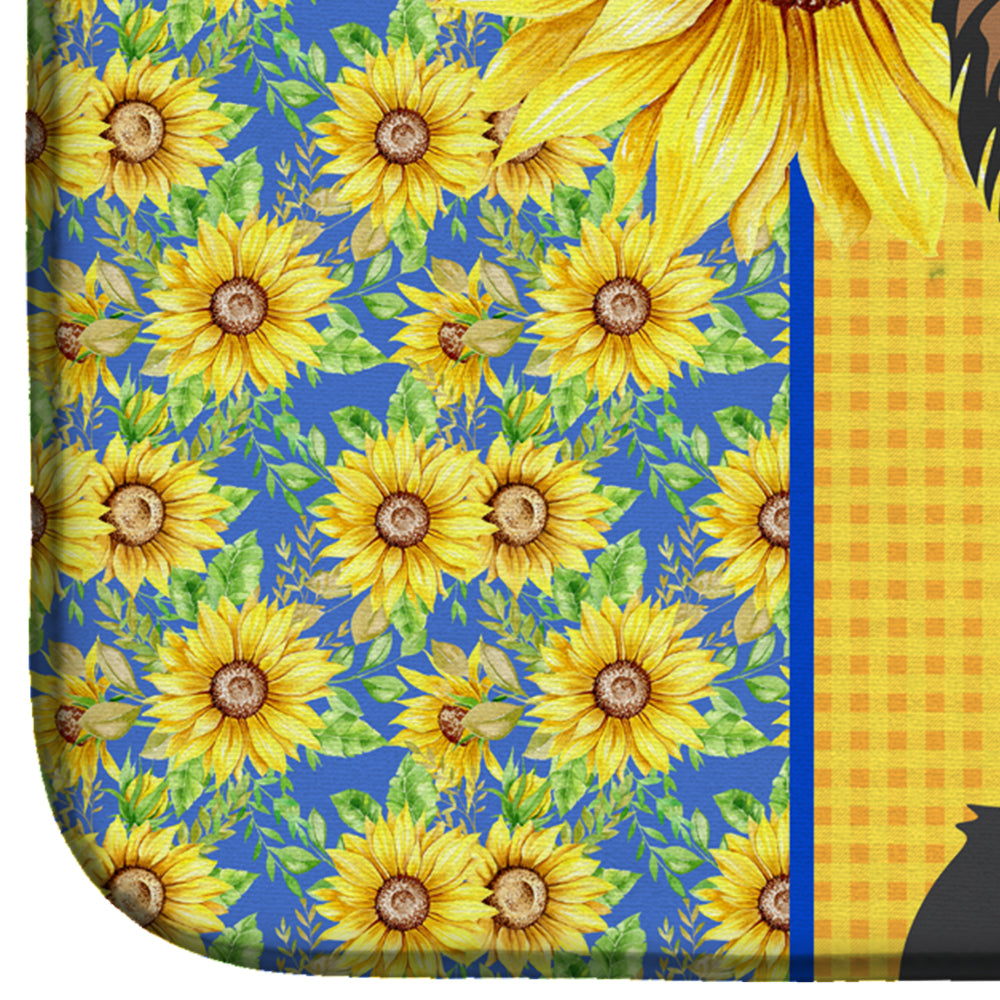 Summer Sunflowers Longhaired Black and Tan Chihuahua Dish Drying Mat Absorbent Dish Drying Mat Pad for Kitchen Counter Dish Drainer Mat for Countertop, 14 x 21", Multicolor