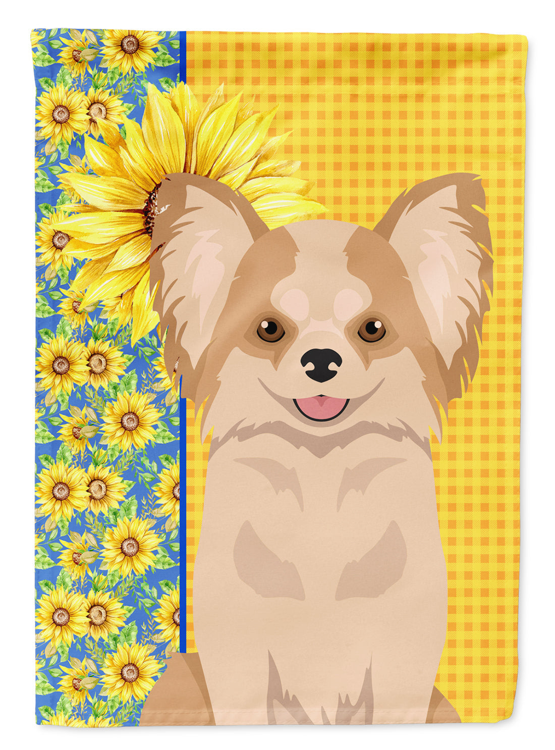Summer Sunflowers Longhaired Gold and White Chihuahua Garden Flag Mailbox Decorative Yard Banner Outside Patio Artwork for Flower Beds, Garden Size, Multicolor