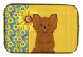 Summer Sunflowers Longhaired Red Chihuahua Dish Drying Mat Absorbent Dish Drying Mat Pad for Kitchen Counter Dish Drainer Mat for Countertop, 14 x 21", Multicolor