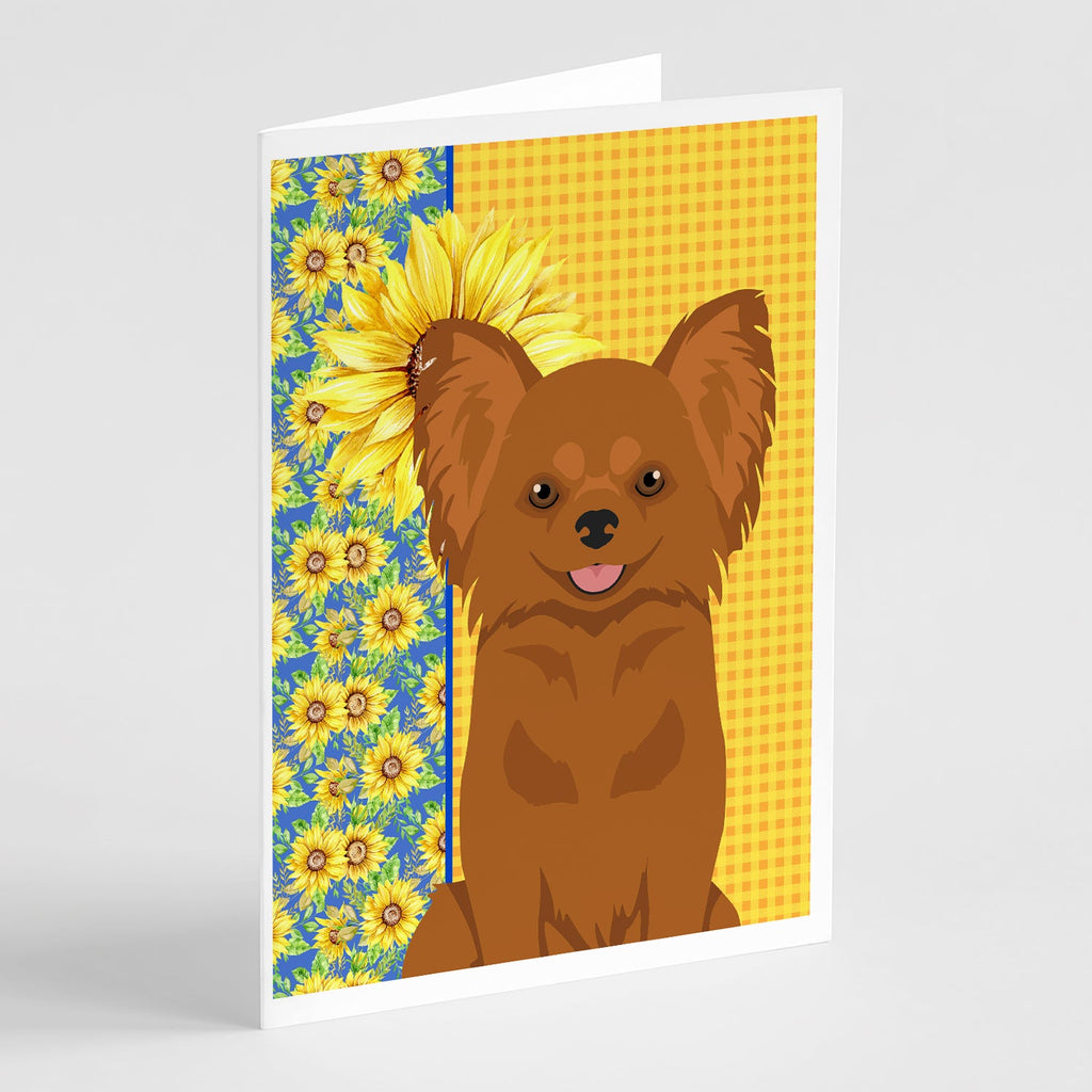 Summer Sunflowers Longhaired Red Chihuahua Greeting Cards Pack of 8 Blank Cards with Envelopes Whimsical A7 Size 5x7
