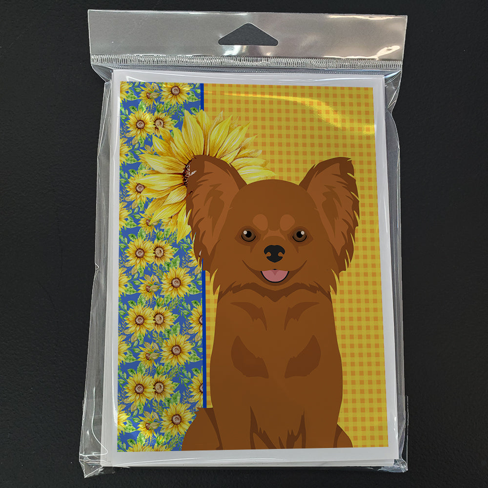 Summer Sunflowers Longhaired Red Chihuahua Greeting Cards Pack of 8 Blank Cards with Envelopes Whimsical A7 Size 5x7