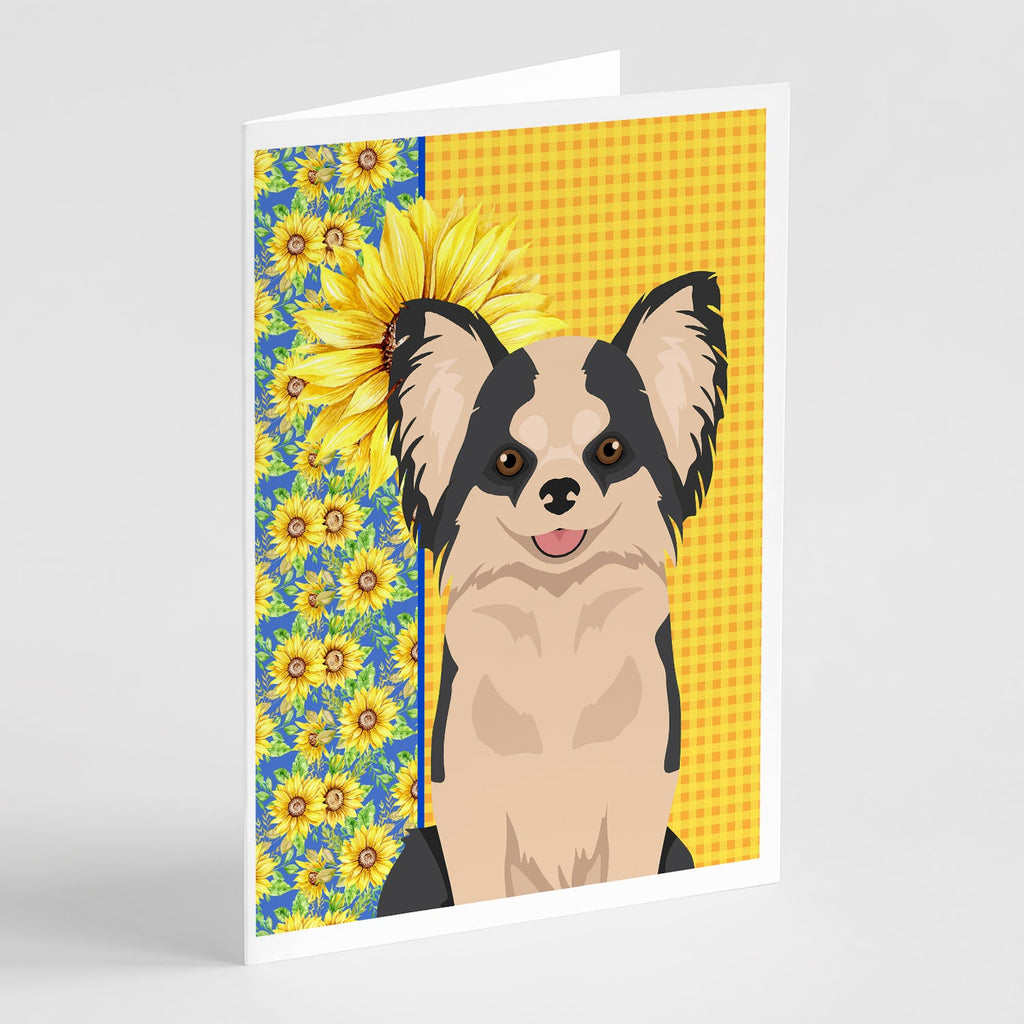 Summer Sunflowers Longhaired Black and White #2 Chihuahua Greeting Cards Pack of 8 Blank Cards with Envelopes Whimsical A7 Size 5x7