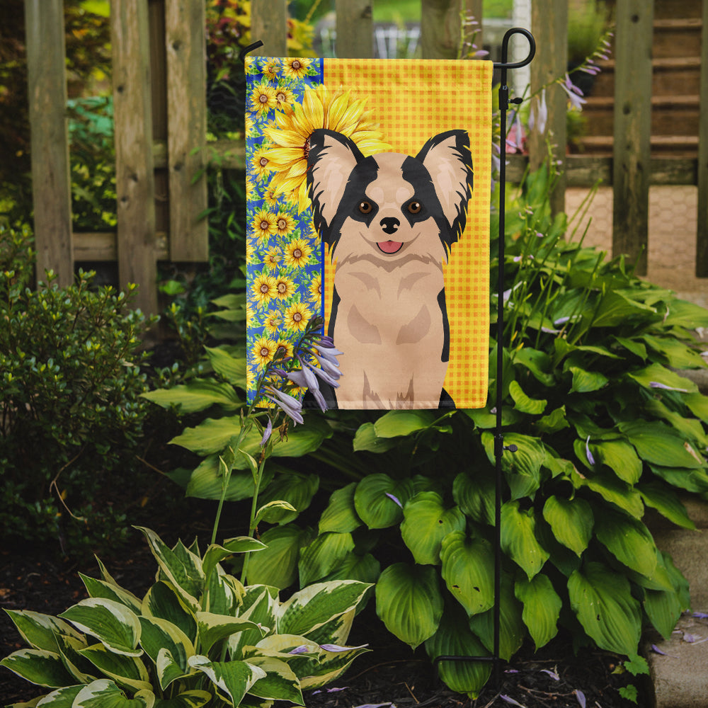 Summer Sunflowers Longhaired Black and White #2 Chihuahua Garden Flag Mailbox Decorative Yard Banner Outside Patio Artwork for Flower Beds, Garden Size, Multicolor