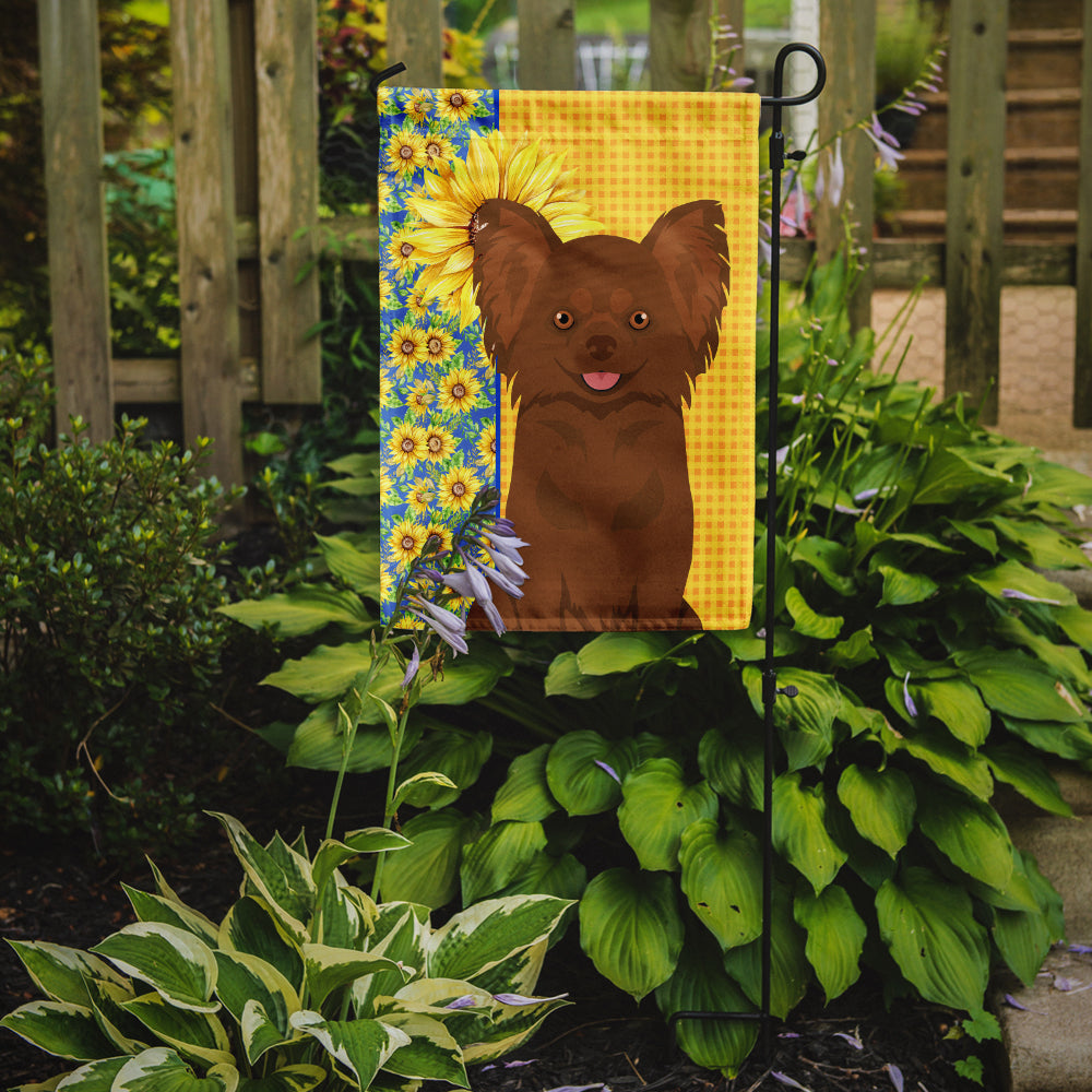 Summer Sunflowers Longhaired Chocolate Chihuahua Garden Flag Mailbox Decorative Yard Banner Outside Patio Artwork for Flower Beds, Garden Size, Multicolor