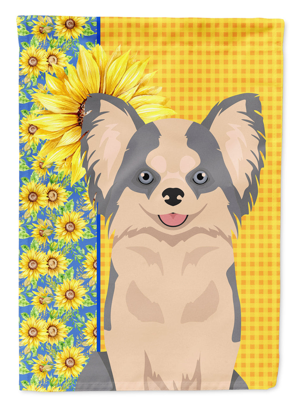 Summer Sunflowers Longhaired Blue and White Chihuahua Garden Flag Mailbox Decorative Yard Banner Outside Patio Artwork for Flower Beds, Garden Size, Multicolor