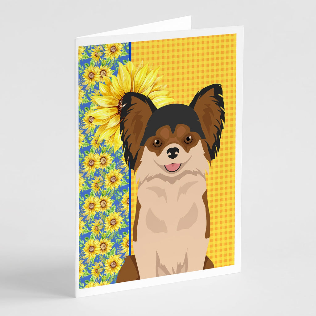 Summer Sunflowers Longhaired Black and Red Chihuahua Greeting Cards Pack of 8 Blank Cards with Envelopes Whimsical A7 Size 5x7