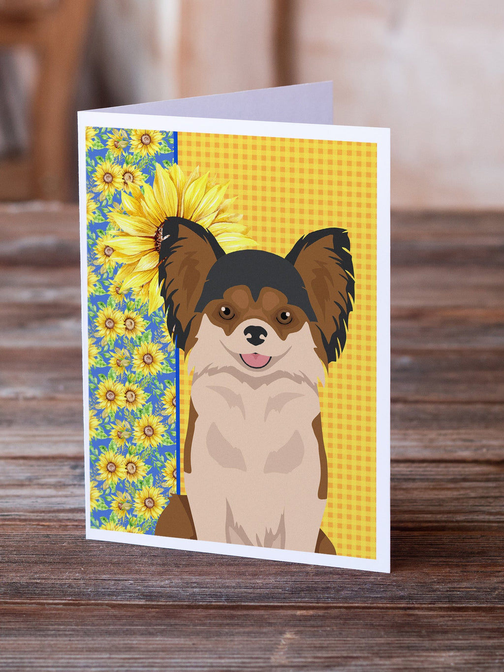 Summer Sunflowers Longhaired Black and Red Chihuahua Greeting Cards Pack of 8 Blank Cards with Envelopes Whimsical A7 Size 5x7