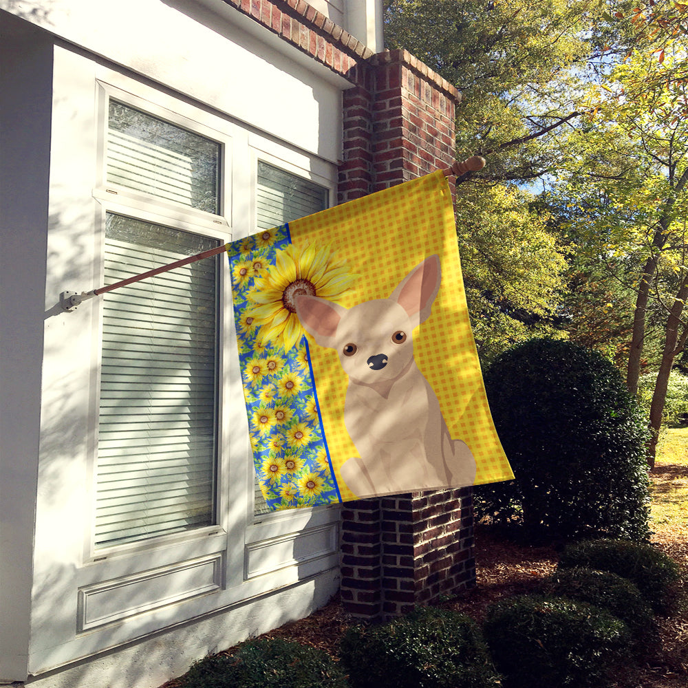 Summer Sunflowers Fawn Chihuahua House Flag 28x40 Porch Sleeve Pole Decorative Outside Yard Banner Artwork Wall Hanging, Polyester