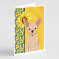 Summer Sunflowers Fawn Chihuahua Greeting Cards Pack of 8 Blank Cards with Envelopes Whimsical A7 Size 5x7