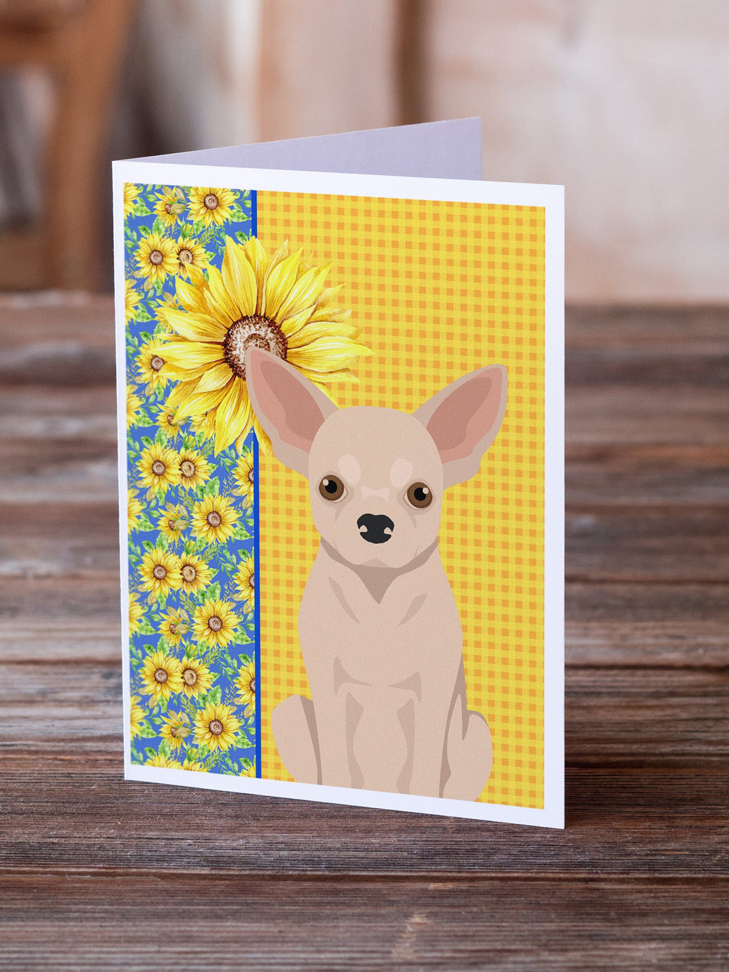 Summer Sunflowers Fawn Chihuahua Greeting Cards Pack of 8 Blank Cards with Envelopes Whimsical A7 Size 5x7