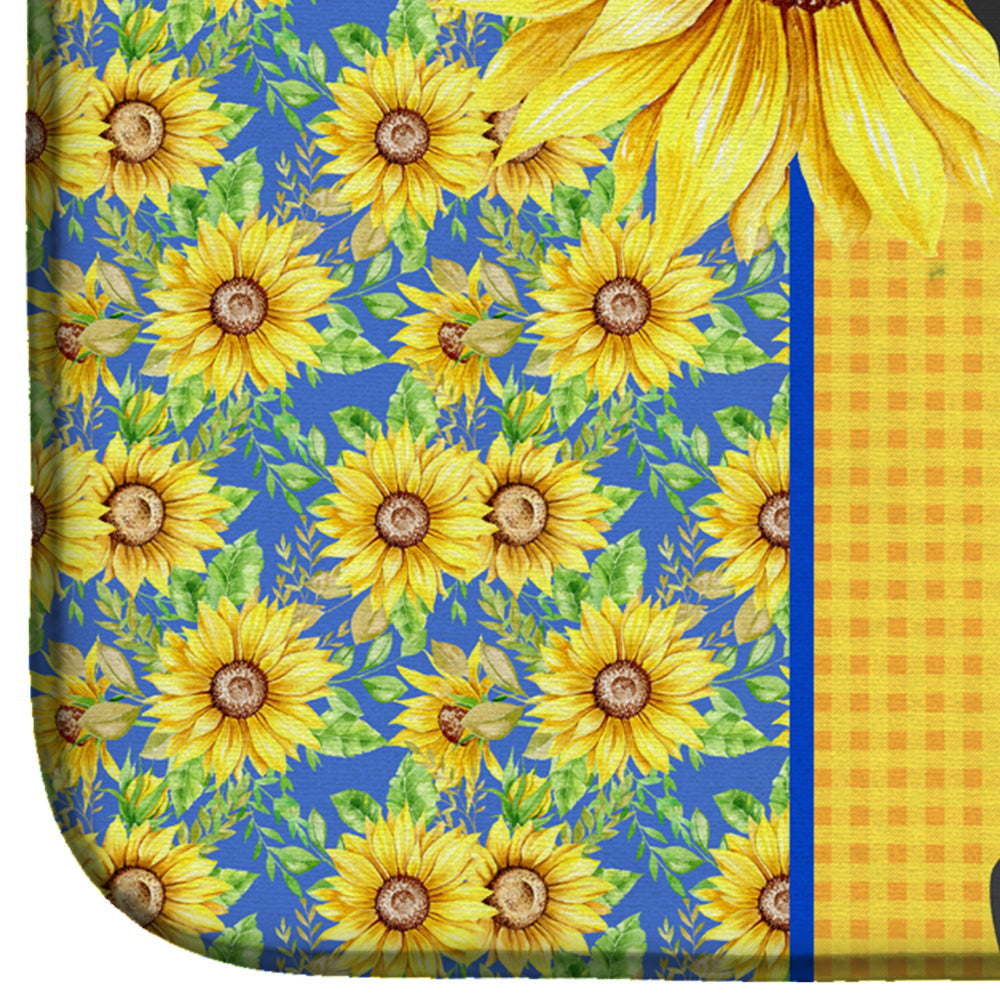 Summer Sunflowers Black and Cream Chihuahua Dish Drying Mat Absorbent Dish Drying Mat Pad for Kitchen Counter Dish Drainer Mat for Countertop, 14 x 21", Multicolor